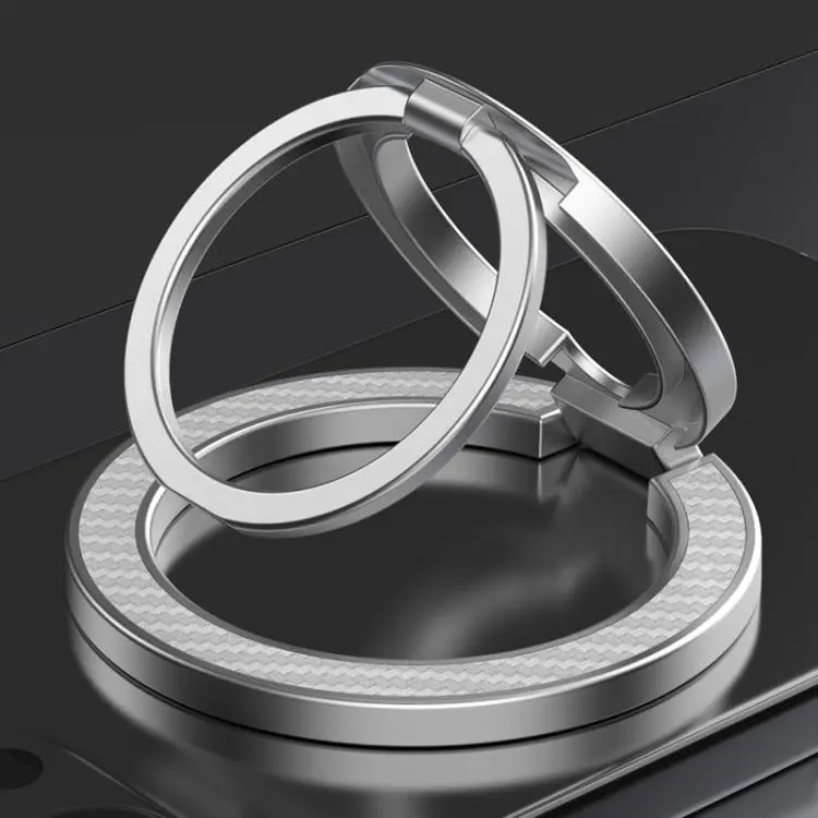 Dual-Axis Carbon Fiber Texture Magnetic Ring Buckle Phone Holder(Silver)