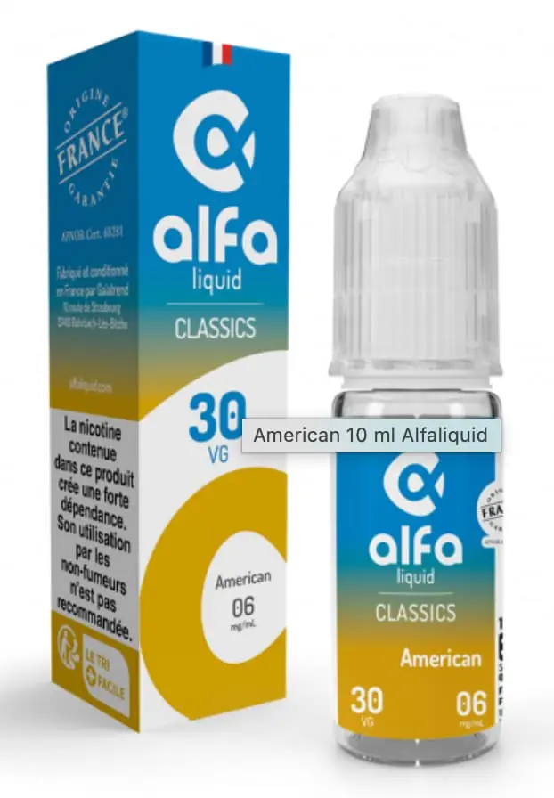 E-liquide American Alfaliquid – tabac blond corsé caramel vanille – 10 mL