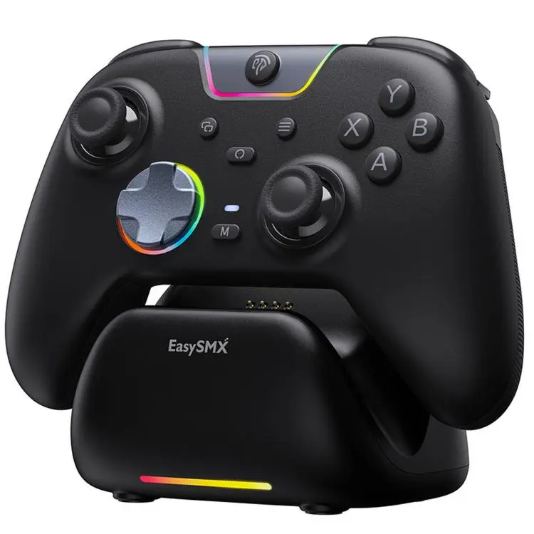 EasySMX X05Pro Wireless PC Gaming Controller Tri-Mode Hall Effect Gamepad with Dual-Stage Triggers & Silent Buttons for PC & Switch Black With Charging Dock