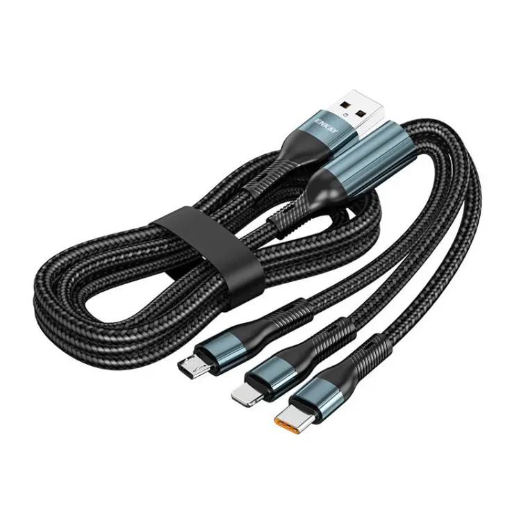 ENKAY 3-in-1 120W USB to 8 Pin / Type-C / Micro USB Nylon Braided Fast Charging Cable, Length