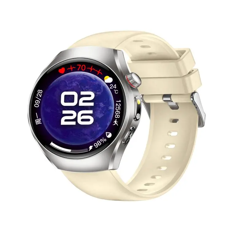 ET460 1.47 inch Color Screen BT Calling Smart Watch Silicone Strap, Support Health Monitoring / ECG(Beige)