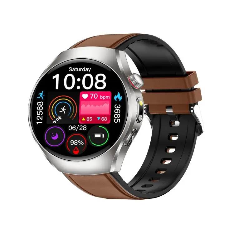 ET460 1.47 inch Color Screen BT Calling Smart Watch Vegan Leather Strap, Support Health Monitoring / ECG(Brown)