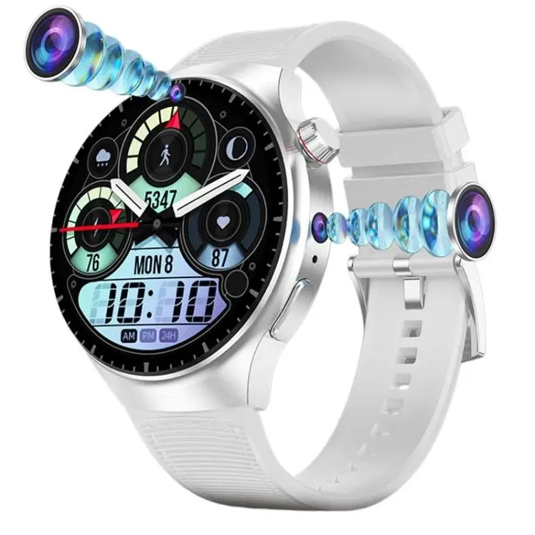 Eurasian African Version 4G SIM Card Slot Google Play Store Dual-camera Smartwatch(Silver Silicone Strap 2+16G)