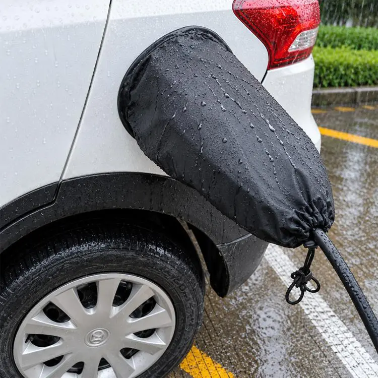 EV Charging Port Rain Cover Oxford Cloth Protective Cover for Tesla, BYD Electric Vehicles(Black)