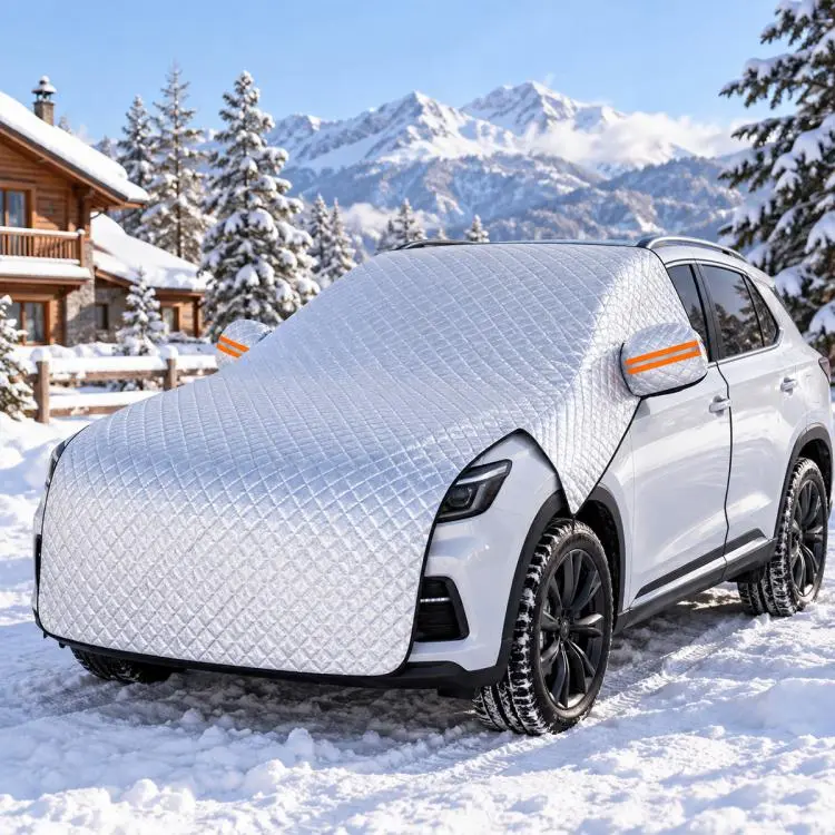 Extended Hood Snow Cover Front Half Cover Car Windshield Snow Shield with 6 Straps, Model