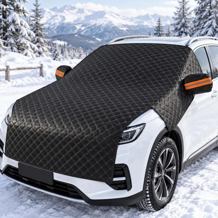Extended Hood Snow Cover Front Half Cover Car Windshield Snow Shield with 6 Straps, Model