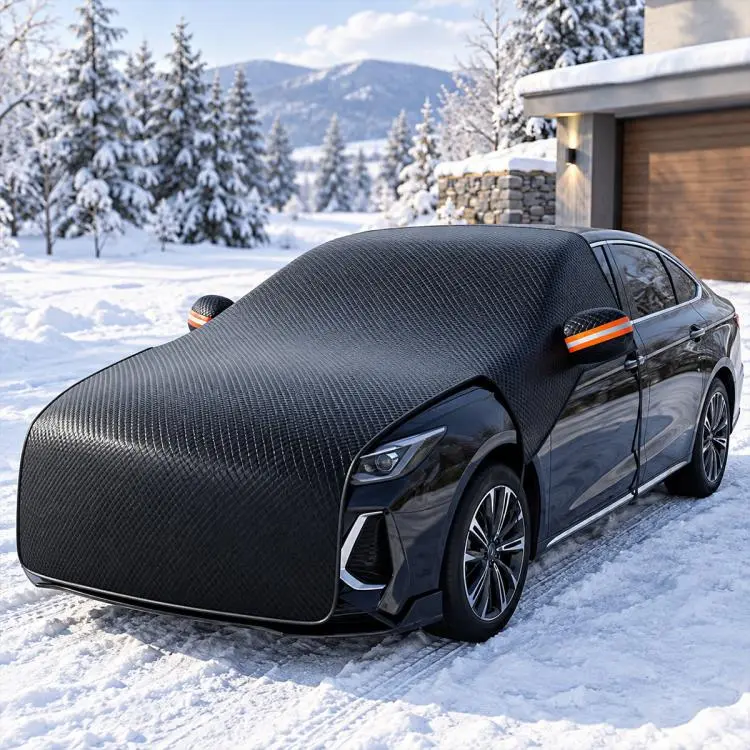 Extended Hood Snow Cover Front Half Cover Car Windshield Snow Shield with 6 Straps, Model