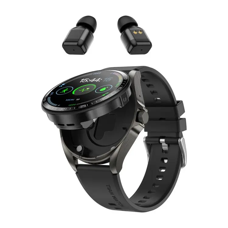 F36 1.46 inch HD Screen 2 in 1 Wireless Earphone Smart Watch, Support Dual-Device Connection(Black+Black Silicone)