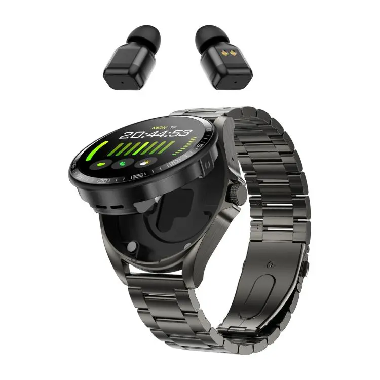 F36 1.46 inch HD Screen 2 in 1 Wireless Earphone Smart Watch, Support Dual-Device Connection(Black+Black Steel)