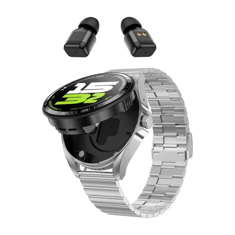 F36 1.46 inch HD Screen 2 in 1 Wireless Earphone Smart Watch, Support Dual-Device Connection(Silver+Silver Slub Steel)