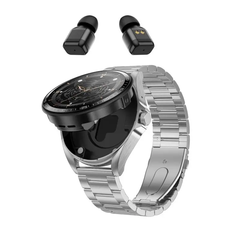 F36 1.46 inch HD Screen 2 in 1 Wireless Earphone Smart Watch, Support Dual-Device Connection(Silver+Silver Steel)