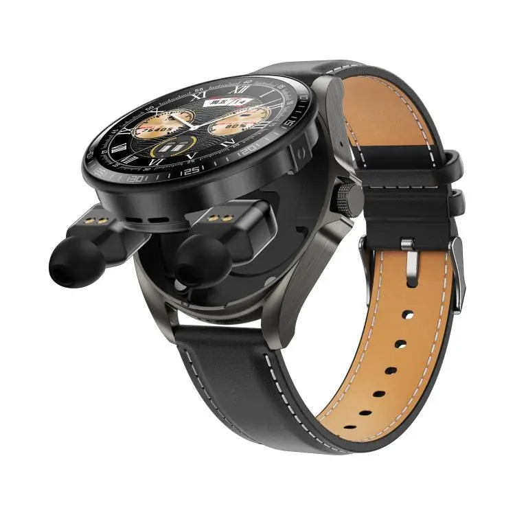 F36 1.46 inch TFT Color Screen 2 in 1 Bluetooth Earphone Smart Watch, Support Bluetooth Call / NFC(Black+Black Leather)