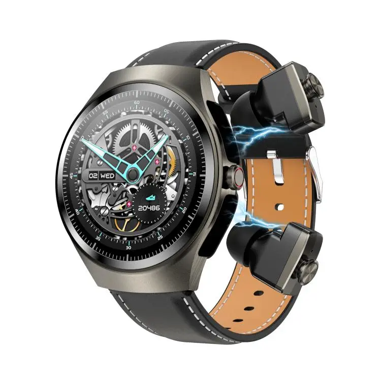 F39 1.43 inch AMOLED Screen 2 in 1 Bluetooth Earphone Smart Watch, Support Bluetooth Call / NFC(Black Leather)