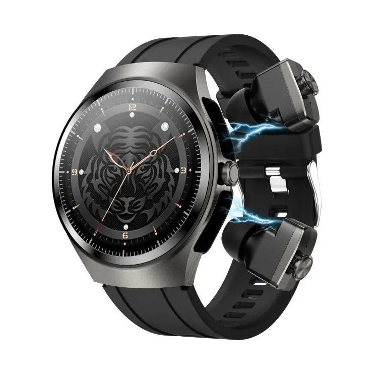 F39 1.43 inch AMOLED Screen 2 in 1 Bluetooth Earphone Smart Watch, Support Bluetooth Call / NFC(Black Silicone)
