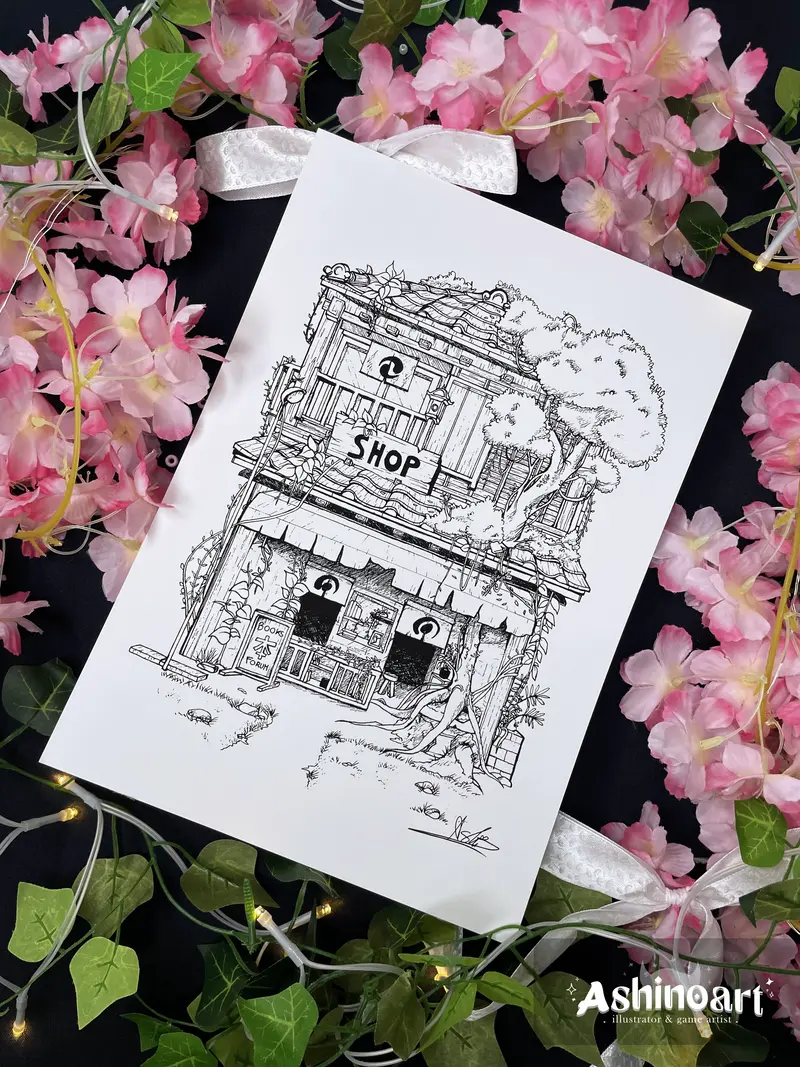 Façade de boutique sketch Print A4