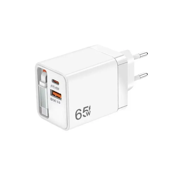 FC1 3-in-1 70cm Retractable Type-C Cable, PD3.0, QC3.0 USB Phone Charger, EU Plug(White)