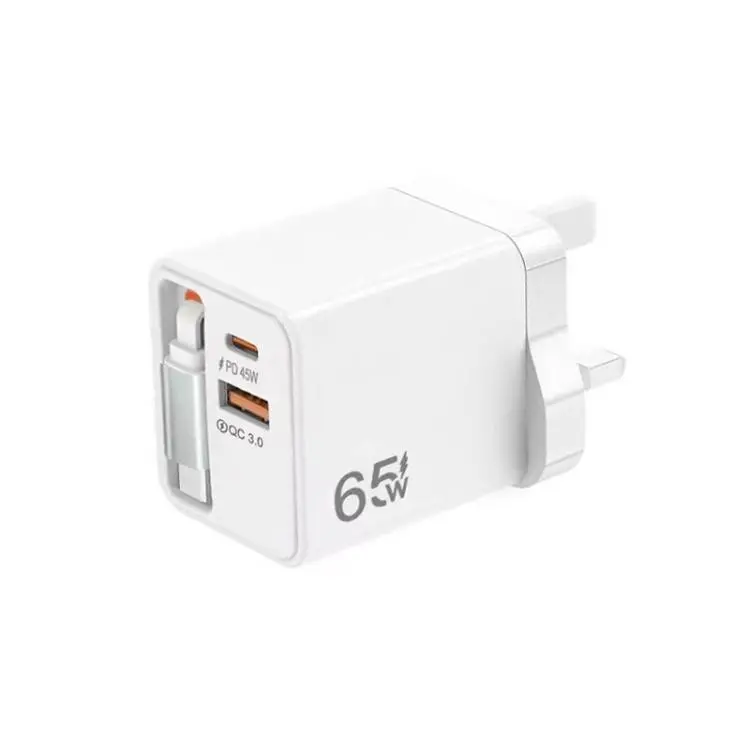 FC1 3-in-1 70cm Retractable Type-C Cable, PD3.0, QC3.0 USB Phone Charger, UK Plug(White)