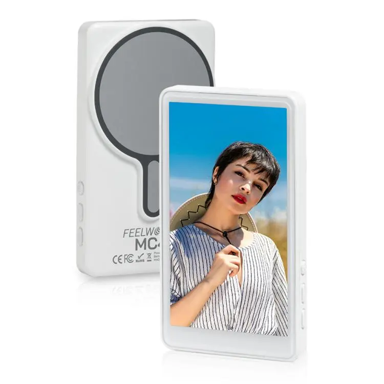FEELWORLD MC4 Selfie Screen Monitor for Vlog Live Stream Magnetic Back Wireless Connection with Remote Control(White)
