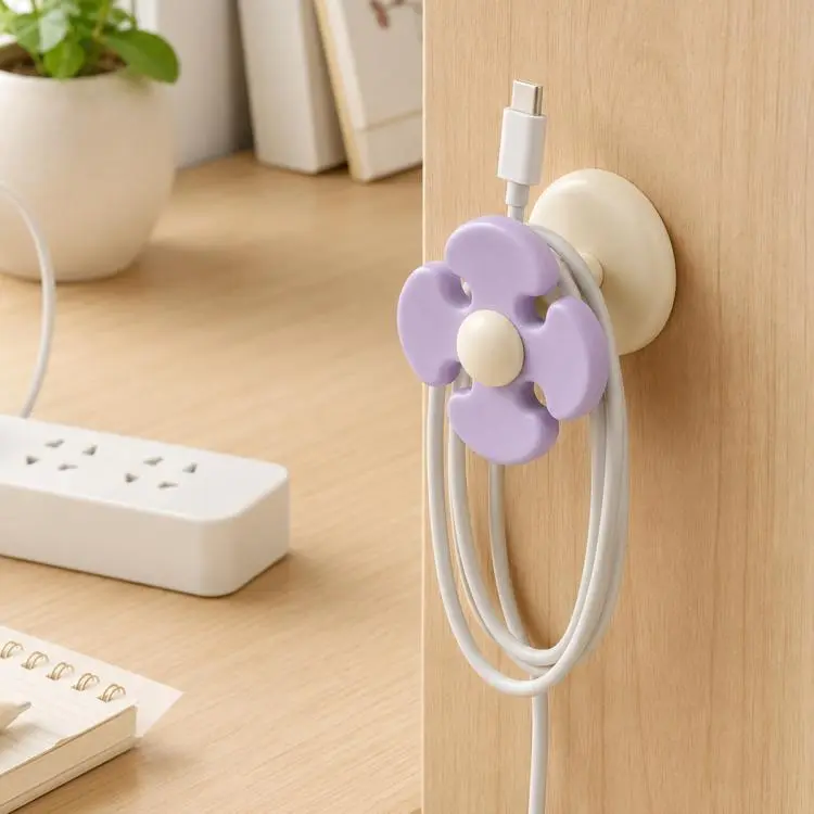Flower-shaped Cable Organizer Wall-Mounted Data Cable Holder(Purple)