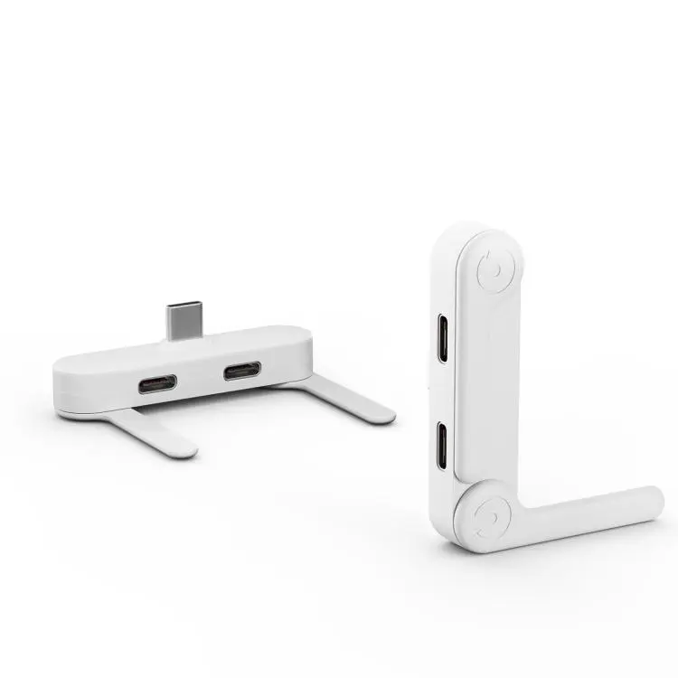 Foldable Holder Type-C to Type-C x 2 Charging and Earphone Adapter(White)
