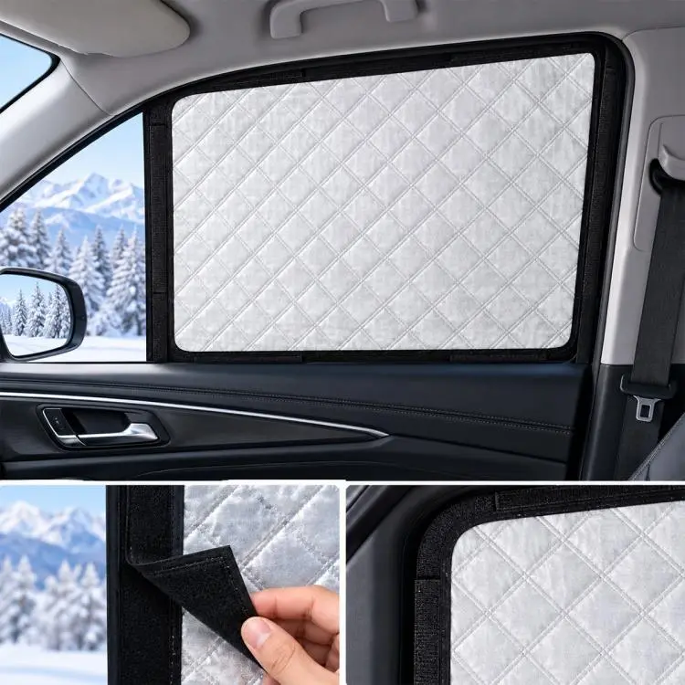 Foldable RV Window Sunshade Curtain(Black Silver)
