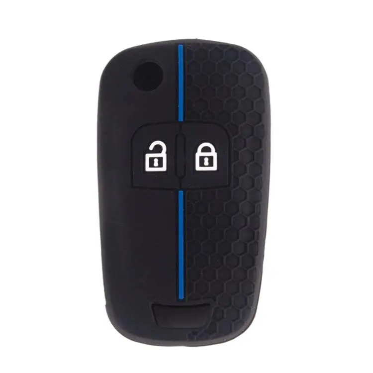 Folding Two-Button Honeycomb Texture Full-Coverage Key Cover for Opel Meriva(Black With Blue)