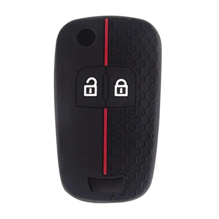 Folding Two-Button Honeycomb Texture Full-Coverage Key Cover for Opel Meriva(Black With Red)