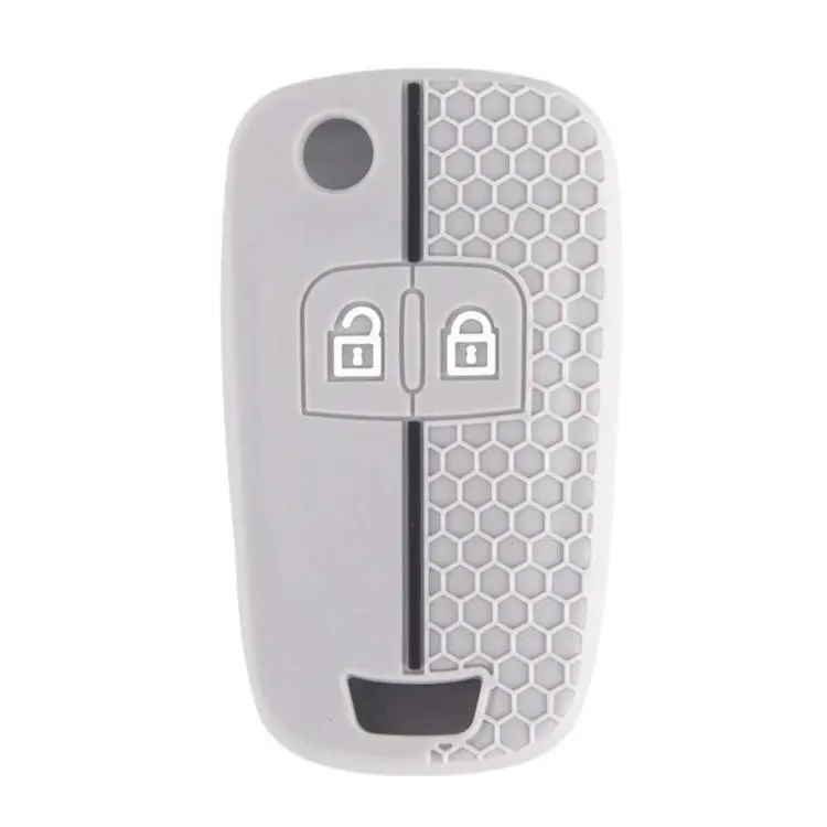 Folding Two-Button Honeycomb Texture Full-Coverage Key Cover for Opel Meriva(White/Grey With Black)