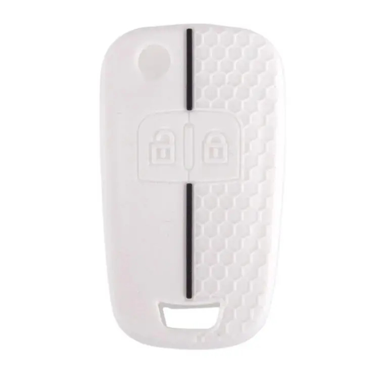 Folding Two-Button Honeycomb Texture Full-Coverage Key Cover for Opel Meriva(White With Black)