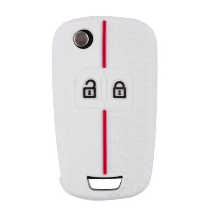 Folding Two-Button Honeycomb Texture Full-Coverage Key Cover for Opel Meriva(White With Red)