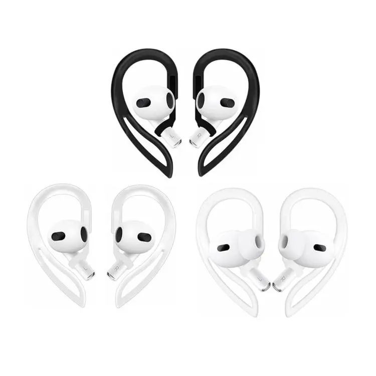 For AirPods 3/2/1 & Pro 3/2/1 XDcase 3 Pairs Soft Rubber Anti-slip Sports Ear Hooks(Black White Transparent)