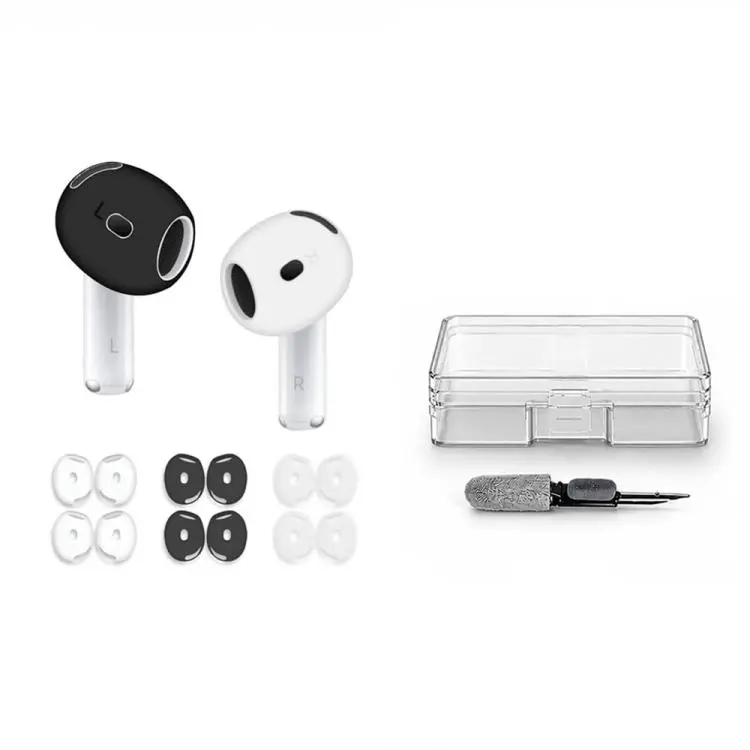 For AirPods 5 / 4 XDcase 6 Pairs Silicone Anti-slip Sports Ear Covers Kit, Cleaning Brush Color Random(Black White Transparent)