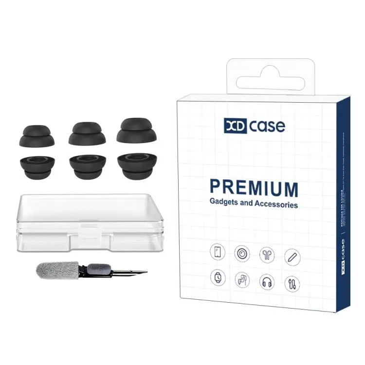 For AirPods Pro 1 / 2 XDcase 3 Pairs Noise Reduction Silicone Ear Tips Kit, S/M/L Size, Cleaning Brush Color Random(Black)