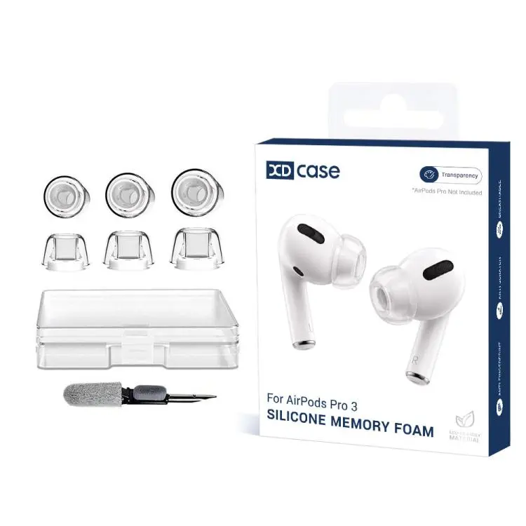For AirPods Pro 1 / 2 XDcase 3 Pairs Replacement Liquid Silicone Ear Tips, S/M/L Size, Cleaning Brush Color Random(Transparent)