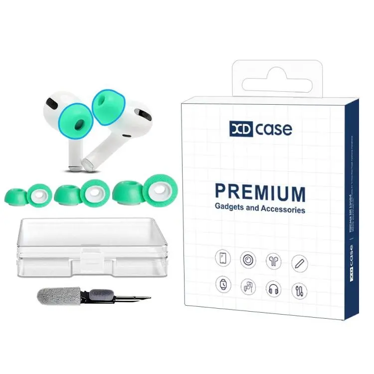 For AirPods Pro 1 / 2 XDcase 3 Pairs Replacement Memory Foam Ear Tips Kit, S/M/L Size, Cleaning Pen Color Random(Green)