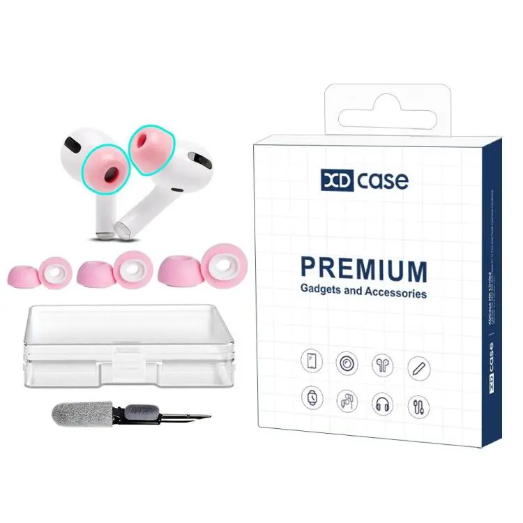 For AirPods Pro 1 / 2 XDcase 3 Pairs Replacement Memory Foam Ear Tips Kit, S/M/L Size, Cleaning Pen Color Random(Pink)
