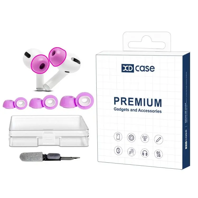 For AirPods Pro 1 / 2 XDcase 3 Pairs Replacement Memory Foam Ear Tips Kit, S/M/L Size, Cleaning Pen Color Random(Purple)