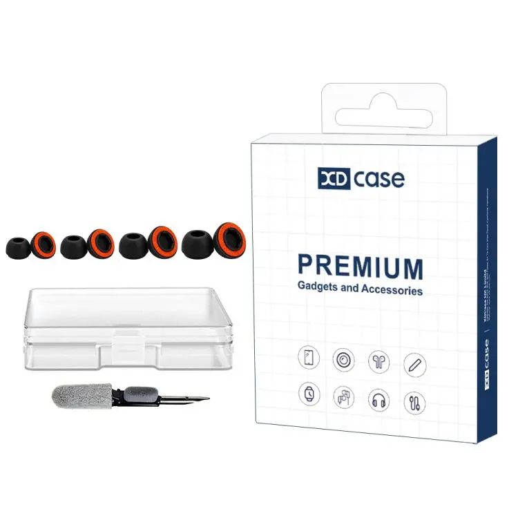 For AirPods Pro 2 / 1 XDcase 4 Pairs Replacement Silicone Sponge Ear Tips Kit, L/M/S/XS Size(Black Orange)