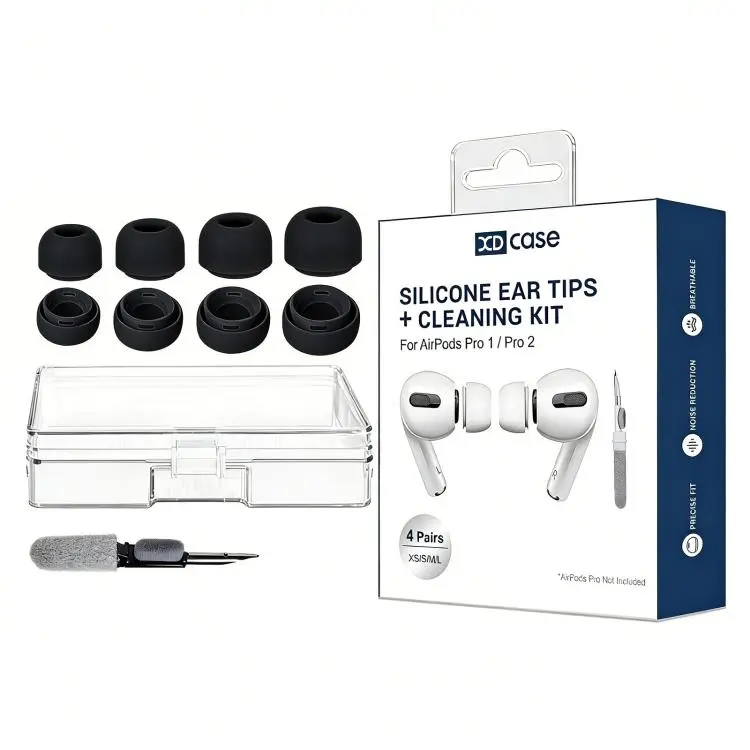 For AirPods Pro 2 / 1 XDcase 4 Pairs Silicone Earplugs with Pressure Relief Holes L / M / S / XS Size, Cleaning Brush Color Random(Black)
