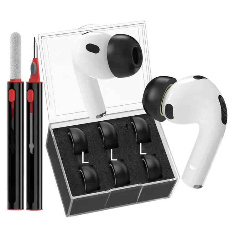 For AirPods Pro 3 AhaStyle WE38 3pairs Memory Foam Ear Caps Replacement Earbuds Set With 3 In 1 Cleaner Pen(L Black)