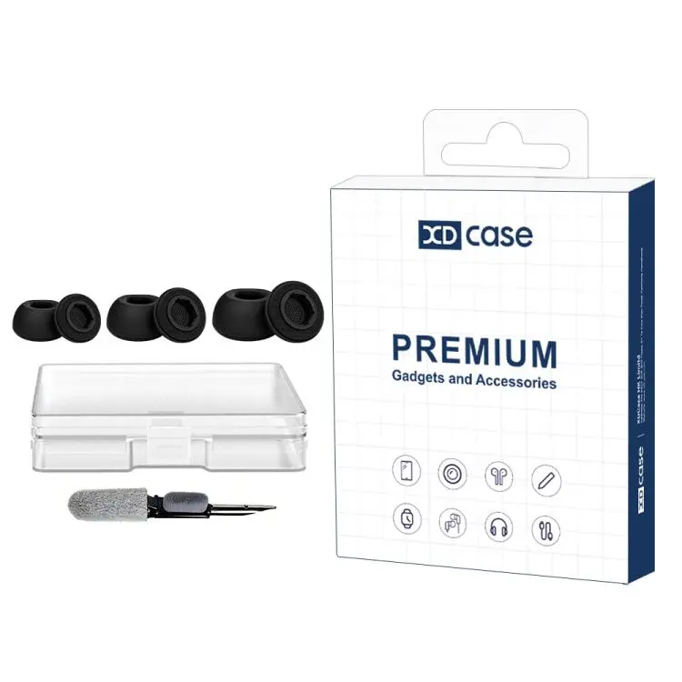 For AirPods Pro 3 XDcase 3 Pairs Replacement Silicone Sponge Ear Tips Kit, S/M/L Size, Cleaning Brush Color Random(Full Black)