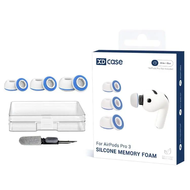 For AirPods Pro 3 XDcase 3 Pairs Replacement Silicone Sponge Ear Tips Kit, S/M/L Size, Cleaning Brush Color Random(White Blue)