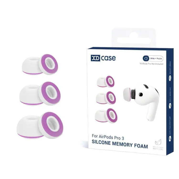 For AirPods Pro 3 XDcase 3 Pairs Replacement Silicone Sponge Ear Tips, S/M/L Size(White Purple)