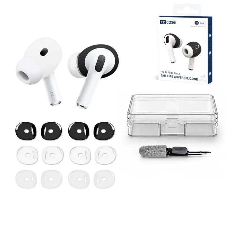 For AirPods Pro 3 XDcase 6 Pairs Silicone Anti-slip Sports Ear Covers Kit, Cleaning Brush Color Random(Black White Transparent)