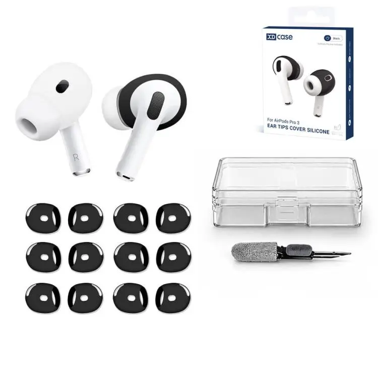 For AirPods Pro 3 XDcase 6 Pairs Silicone Anti-slip Sports Ear Covers Kit, Cleaning Brush Color Random(Black)