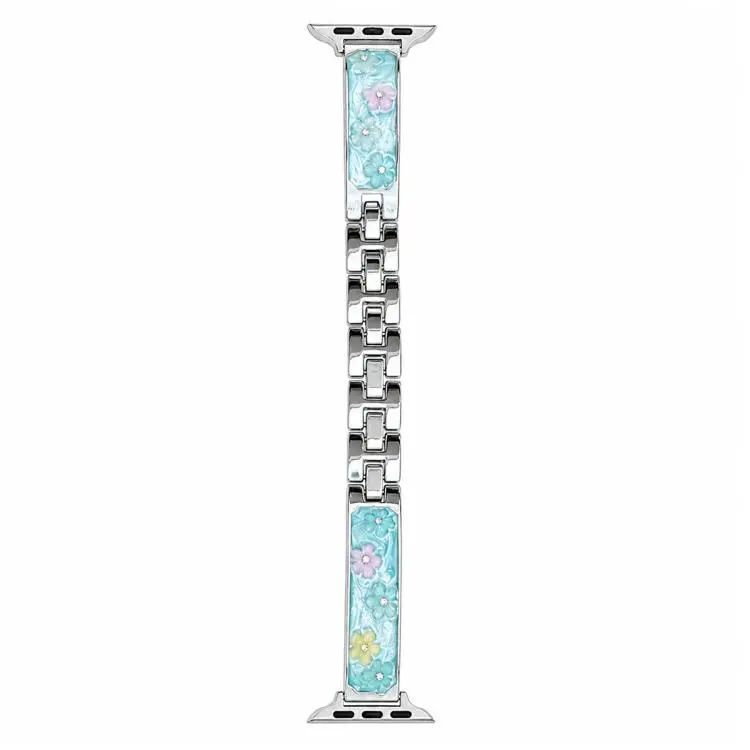 For Apple Watch 38 / 40 / 41 / S11 42mm xDfind Floral Epoxy Metal Bracelet Strap Watch Band(Silver Blue)