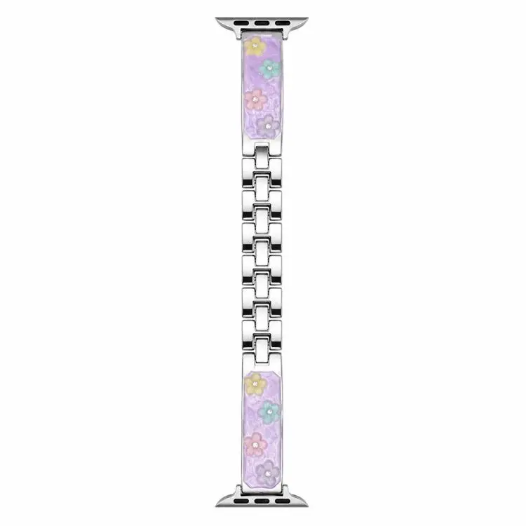 For Apple Watch 38 / 40 / 41 / S11 42mm xDfind Floral Epoxy Metal Bracelet Strap Watch Band(Silver Purple)