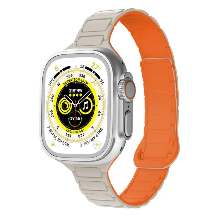 For Apple Watch 38 / 40 / 41 / S11 42mm xDfind Three Beads Magnetic Silicone Watch Band(Starlight + Orange)