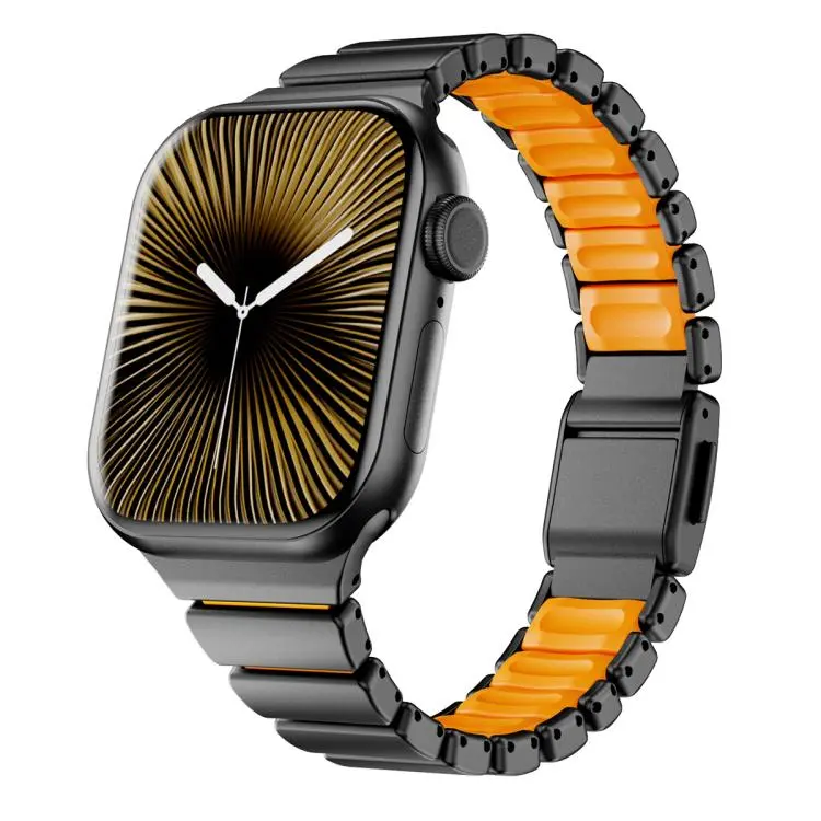For Apple Watch 38 / 40 / 41 / S11 42mm xDfind Waist Stainless Steel Norman Buckle Magnetic Watch Band(Black Orange)