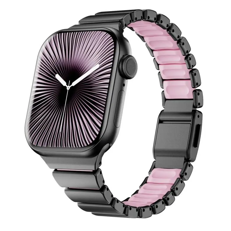 For Apple Watch 38 / 40 / 41 / S11 42mm xDfind Waist Stainless Steel Norman Buckle Magnetic Watch Band(Black Pink)